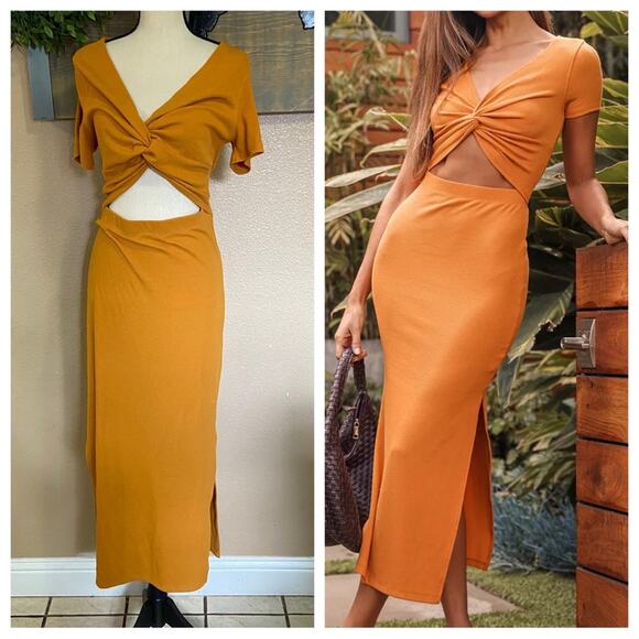 NWOT Lulus Style Twist Orange Twist Front Cutout Midi Dress - Picture 9 of 11